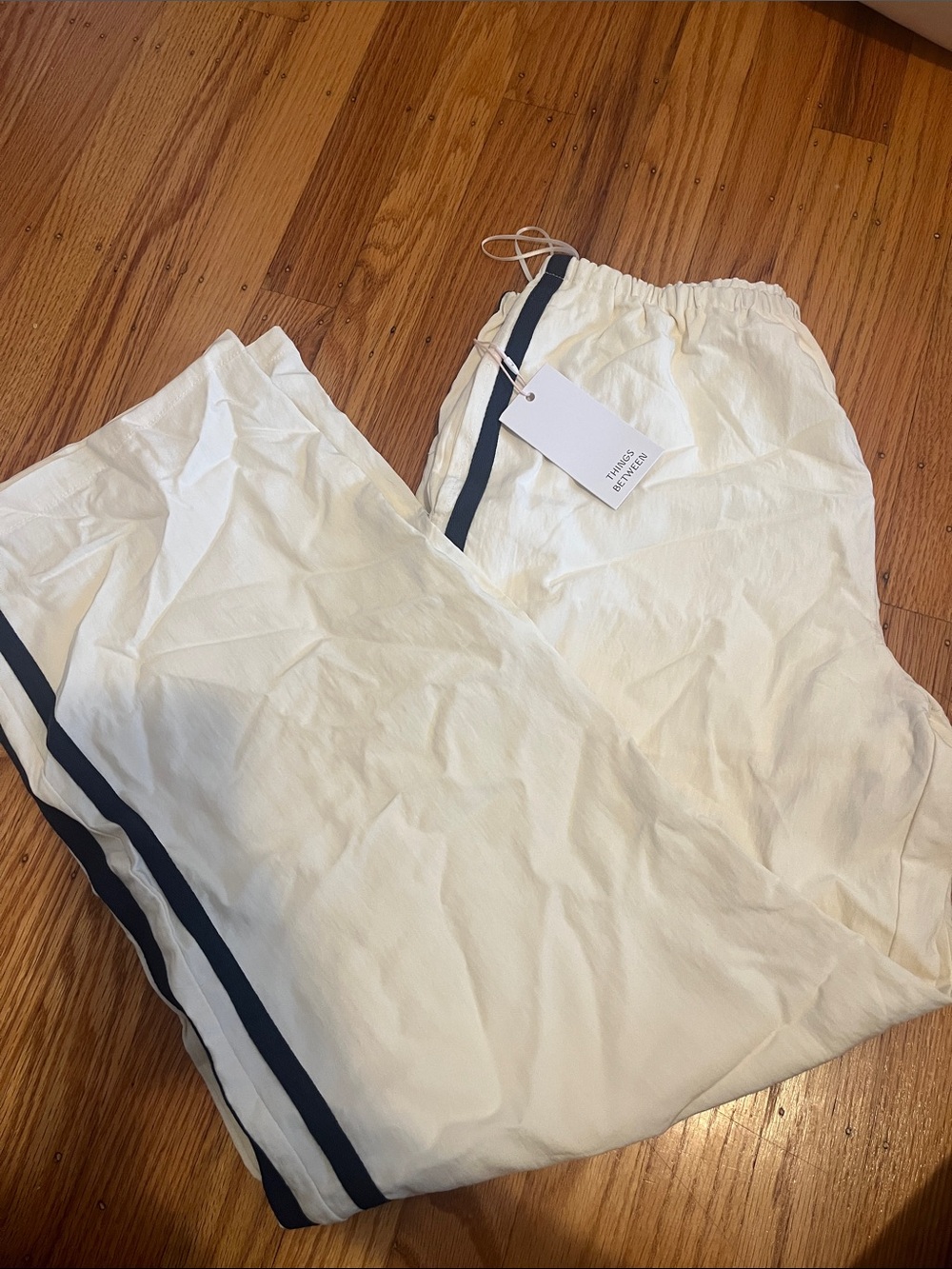 Things Between White Track Joggers with Navy Side Stripe